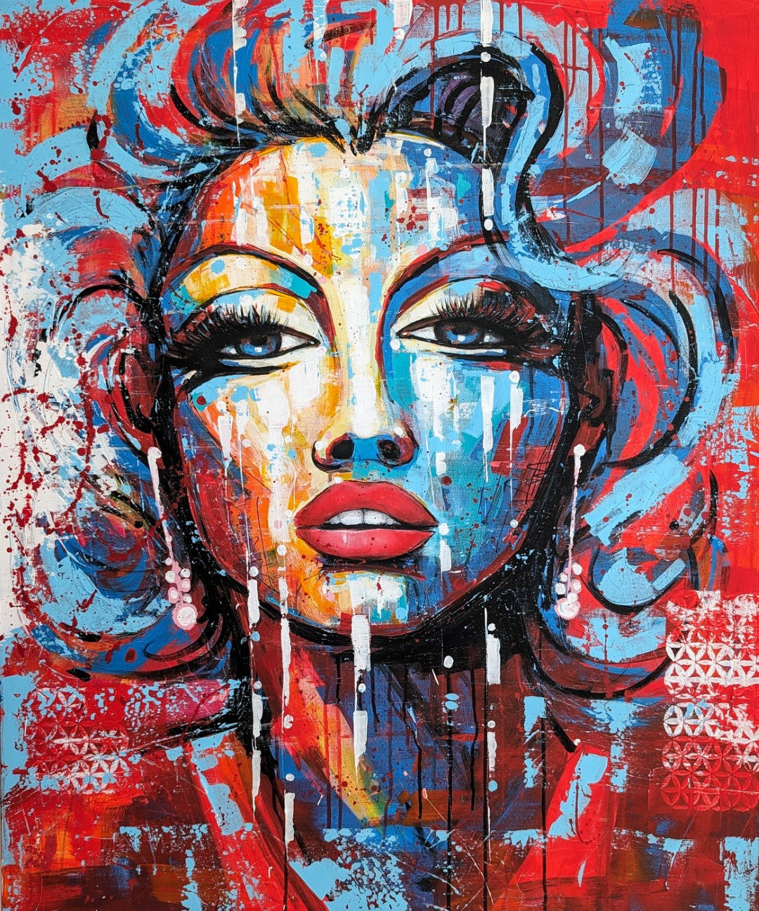 MORE- Expressives Frauenporträt in blau und rot-Pop Art-Unikat von 1 Art by Naila