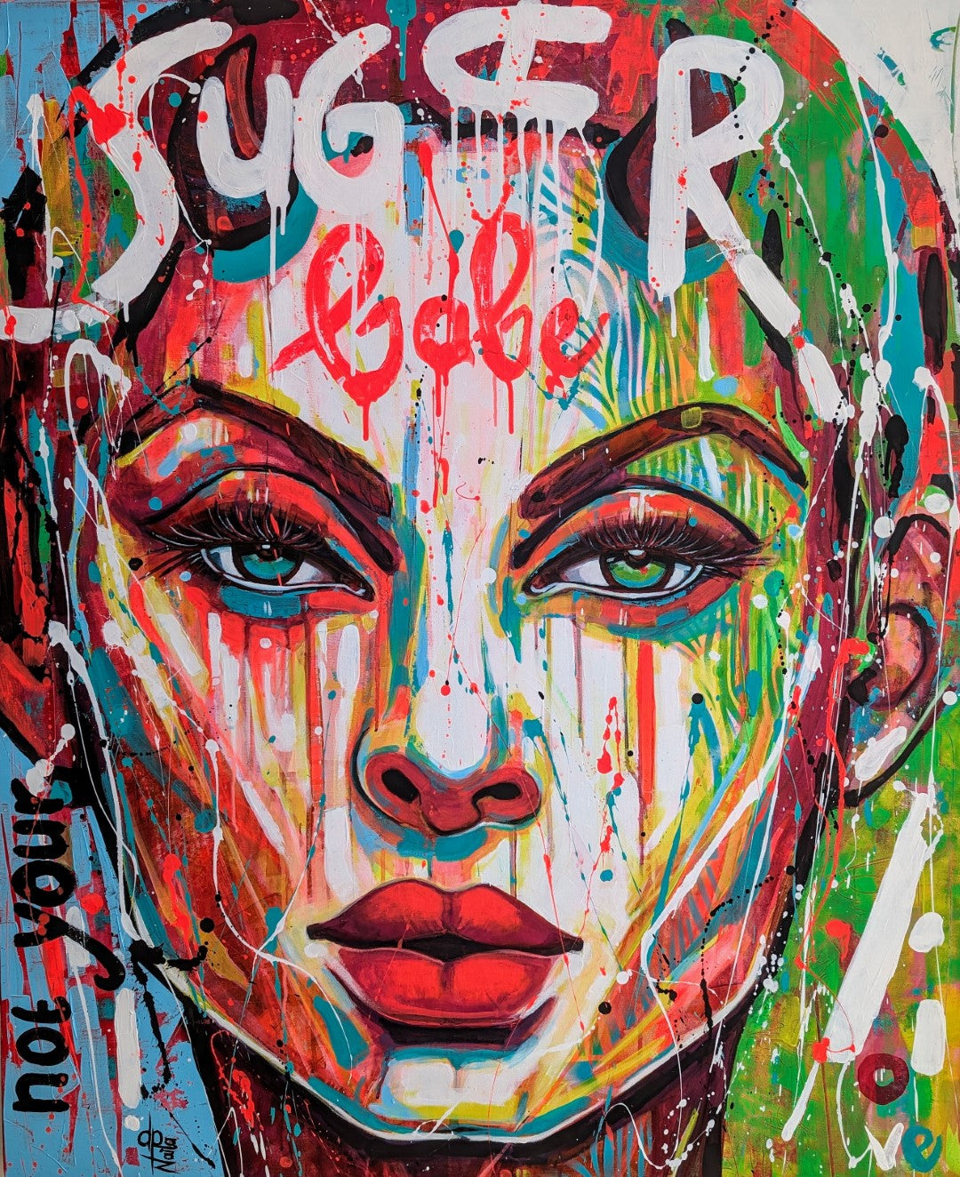 SUGAR BABE- Expressives Pop Art Gemälde, Frauenporträt-Unikat- Frauenpower in Farbe und intensivem Blick von 1 Art by Naila